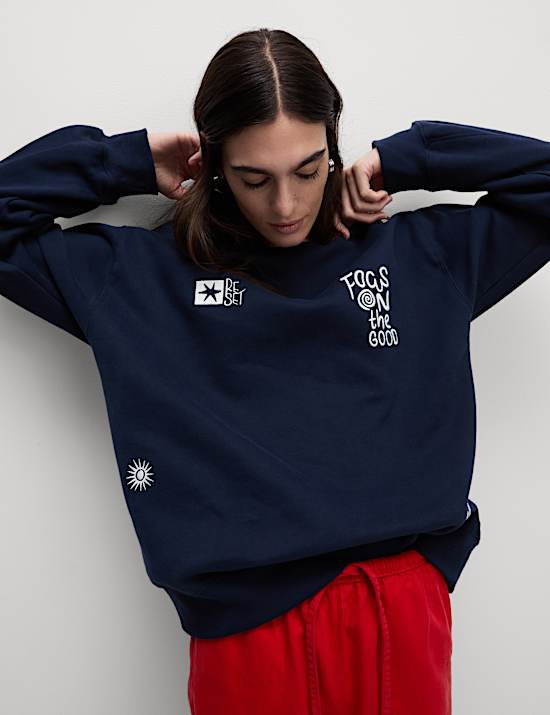 Pure Cotton Slogan Relaxed Sweat-shirt