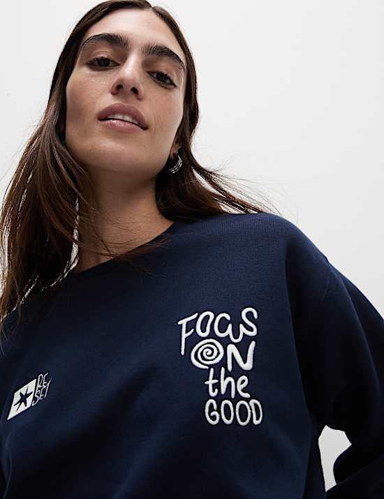 Pure Cotton Slogan Relaxed Sweat-shirt