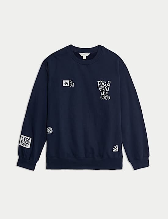 Pure Cotton Slogan Relaxed Sweat-shirt