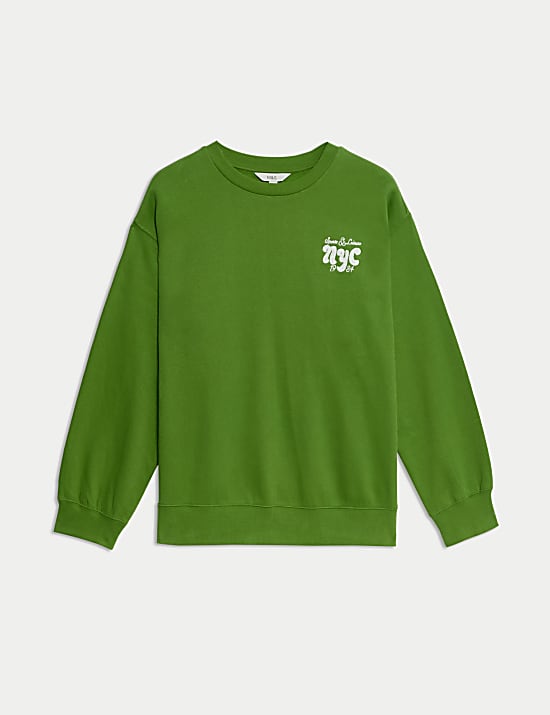 Pure Cotton Slogan Relaxed Sweat-shirt