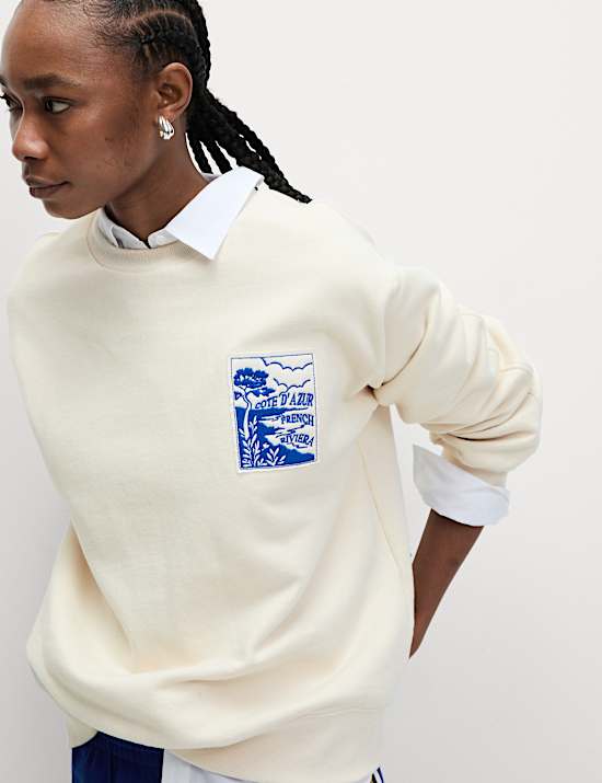 Pure Cotton Slogan Relaxed Sweat-shirt