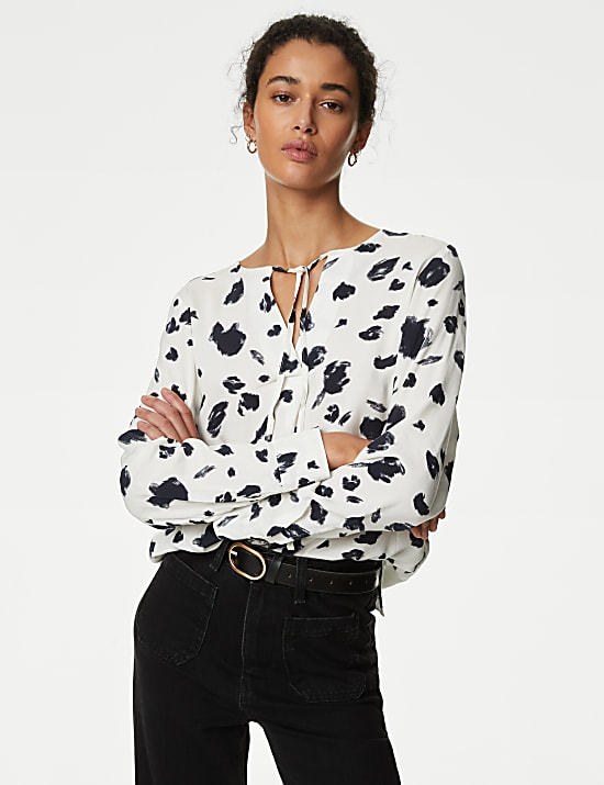 Printed Tie Neck Blouse