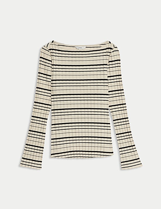 Prążkowany top w paski z mieszanki z przewagą bawełny