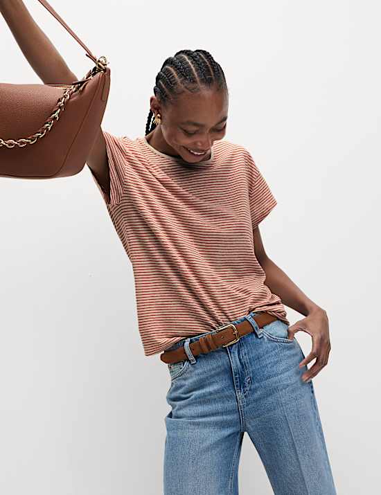 Linen Blend Striped T-Shirt