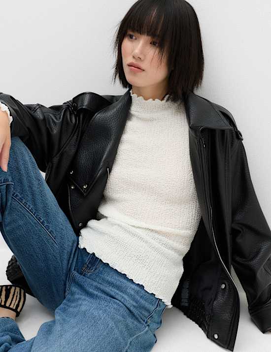 Textured High Neck Top