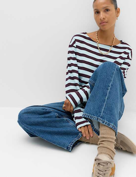 Pure Cotton Striped Crew Neck T-Shirt