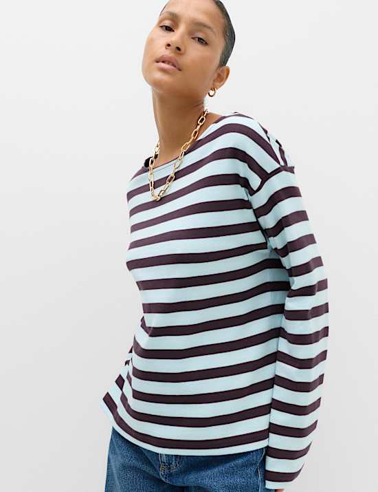 Pure Cotton Striped Crew Neck T-Shirt