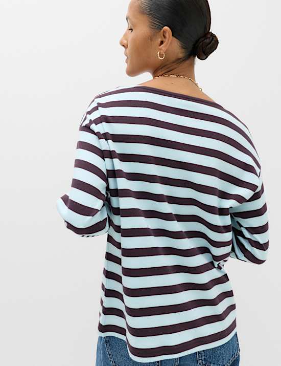 Pure Cotton Striped Crew Neck T-Shirt