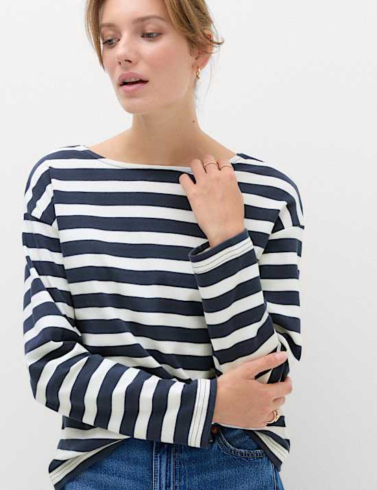 Pure Cotton Striped Crew Neck T-Shirt