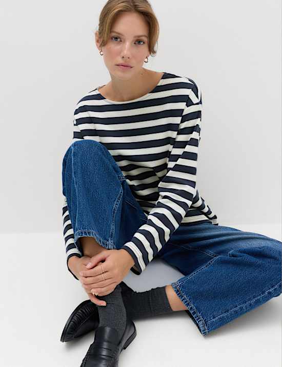 Pure Cotton Striped Crew Neck T-Shirt