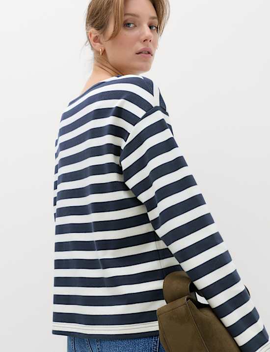Pure Cotton Striped Crew Neck T-Shirt
