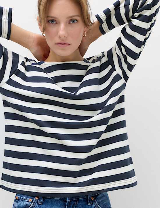 Pure Cotton Striped Crew Neck T-Shirt