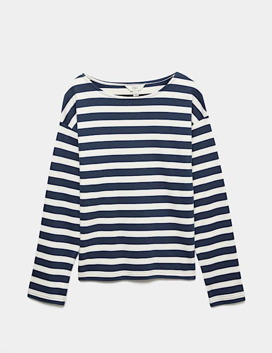 Pure Cotton Striped Crew Neck T-Shirt