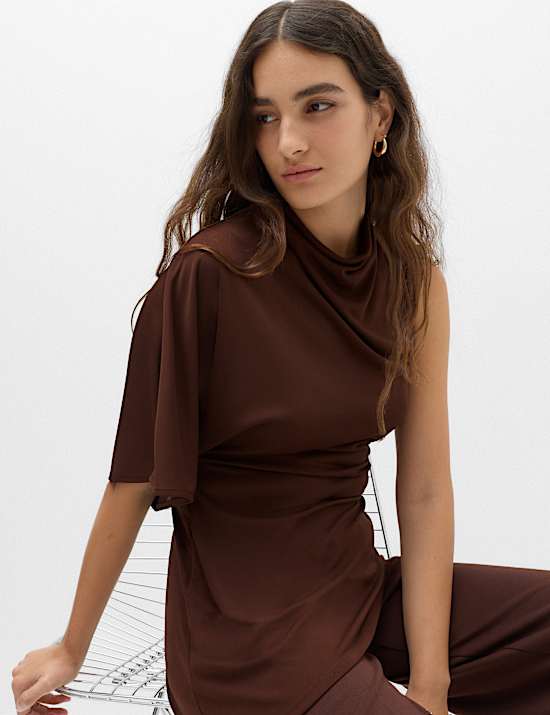 One Shoulder Asymmetric Draped Top