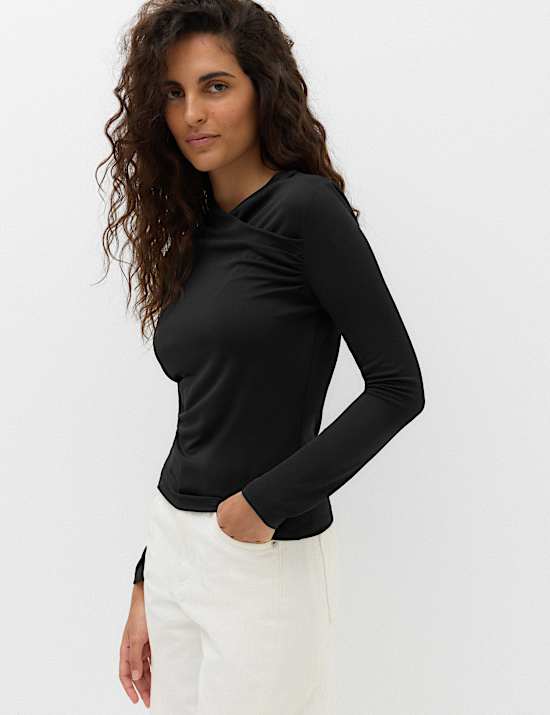 Draped Cowl Neck Going Out Top