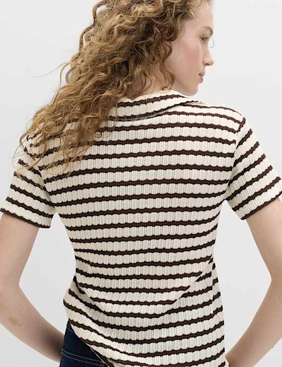 Cotton Blend Jacquard Striped Top