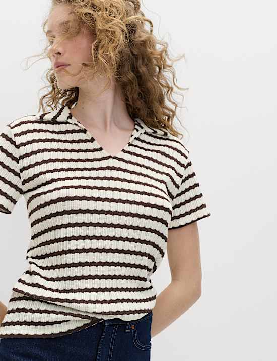 Cotton Blend Jacquard Striped Top