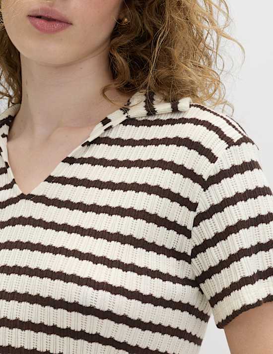 Cotton Blend Jacquard Striped Top