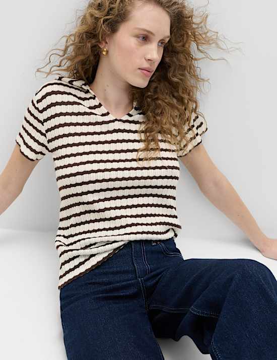 Cotton Blend Jacquard Striped Top