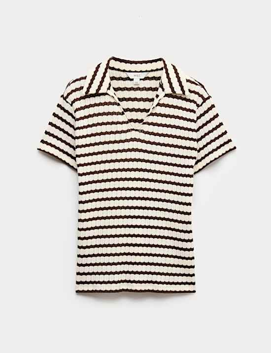 חולצת פסים ג'קארד מתערובת כותנה