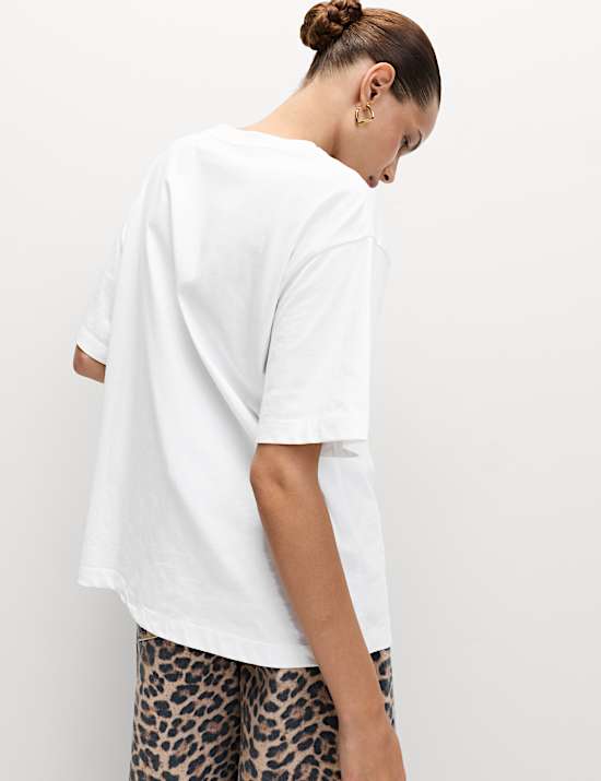 Oversized T-shirt van zuiver katoen met oasemotief