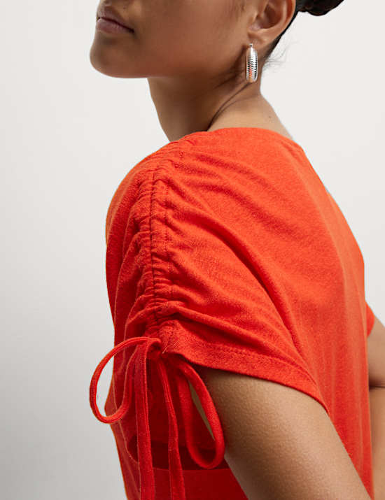 Linen Blend Ruched T-Shirt