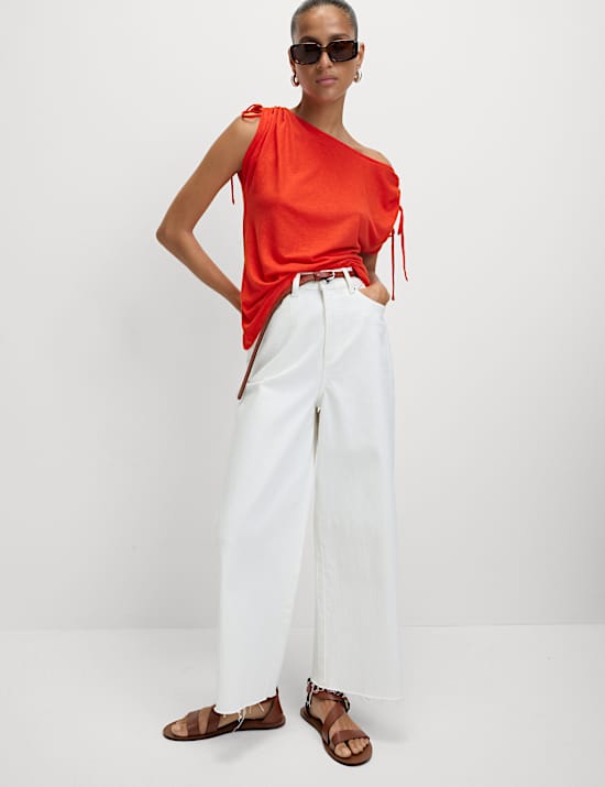 Linen Blend Ruched T-Shirt