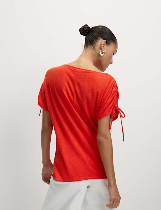 Linen Blend Ruched T-Shirt