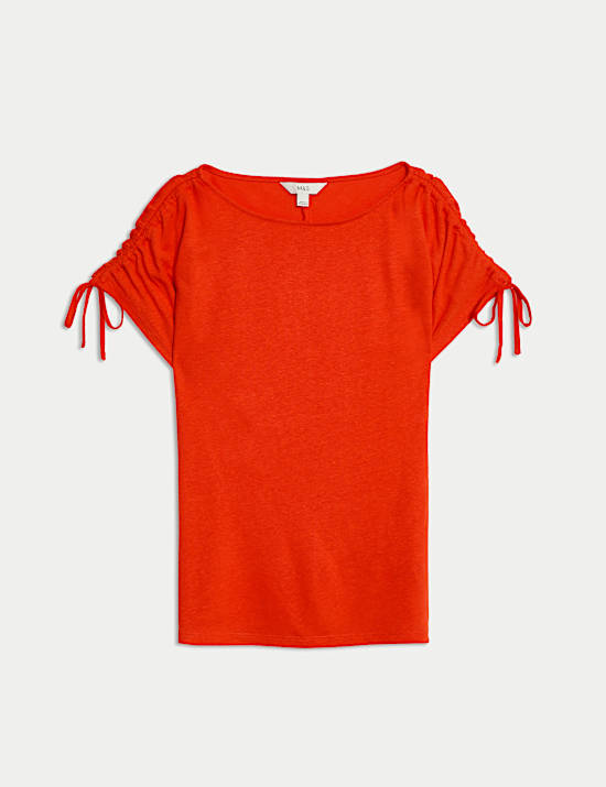 Linen Blend Ruched T-Shirt
