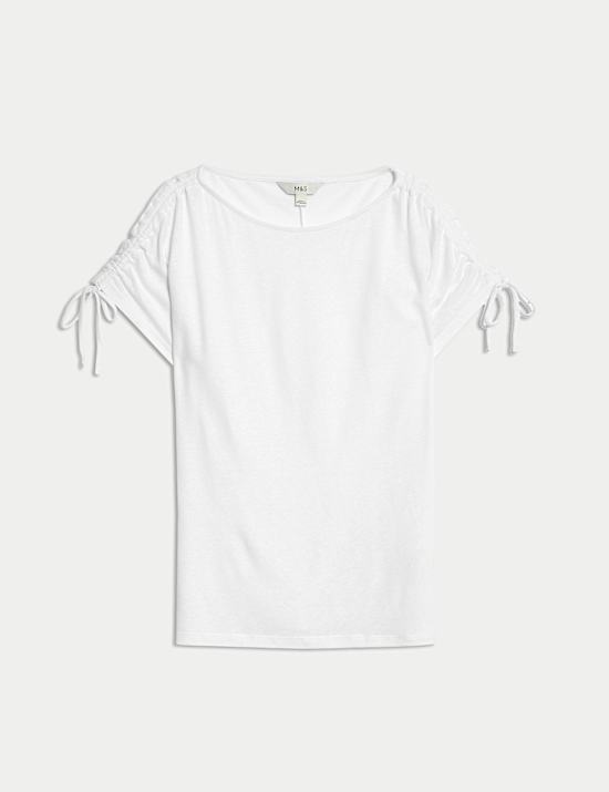 Linen Blend Ruched T-Shirt