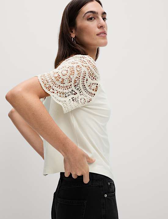 Pure Cotton Crochet Regular Fit T-Shirt