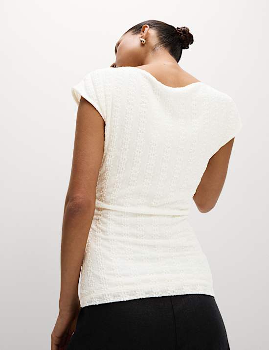 Ruched Mesh Slash Neck Top