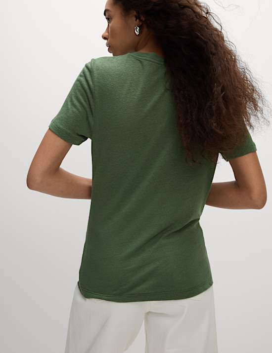 Linen Rich Crew Neck Twist Front T-Shirt