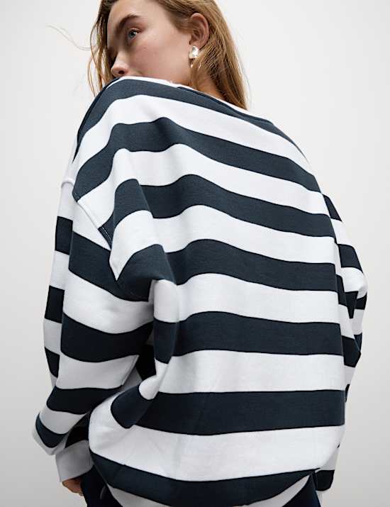 Pure Cotton Striped Crew Neck Sweatshirt