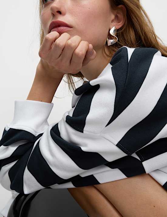 Pure Cotton Striped Crew Neck Sweatshirt