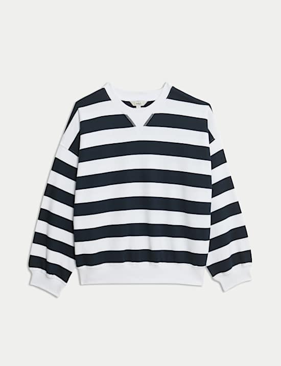 Pure Cotton Striped Crew Neck Sweatshirt