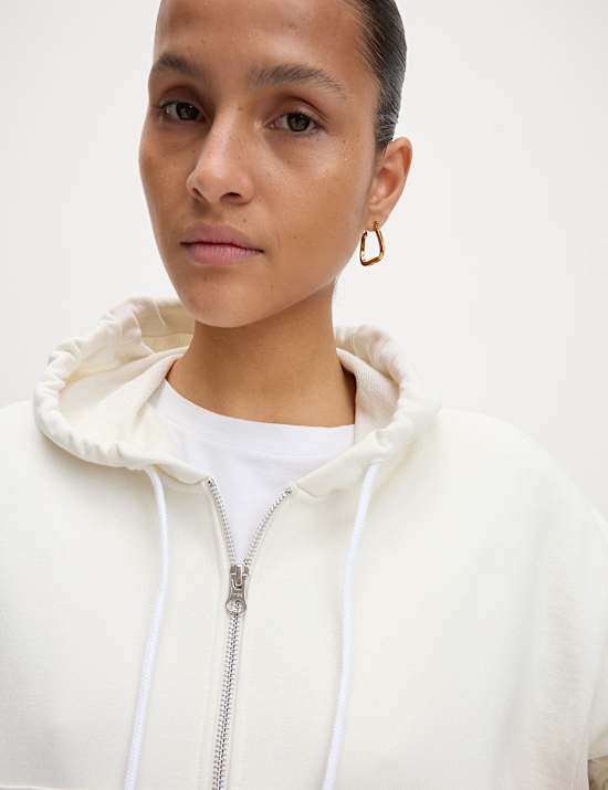 Pure Cotton Cropped Zip Through Hoodie