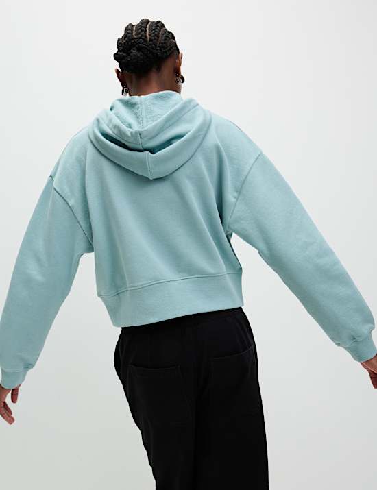 Pure Cotton Cropped Zip Through Hoodie