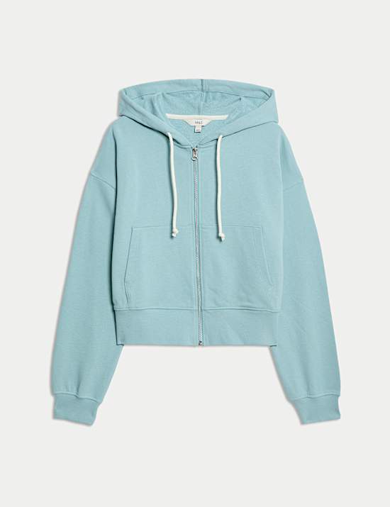 Pure Cotton Cropped Zip Through Hoodie