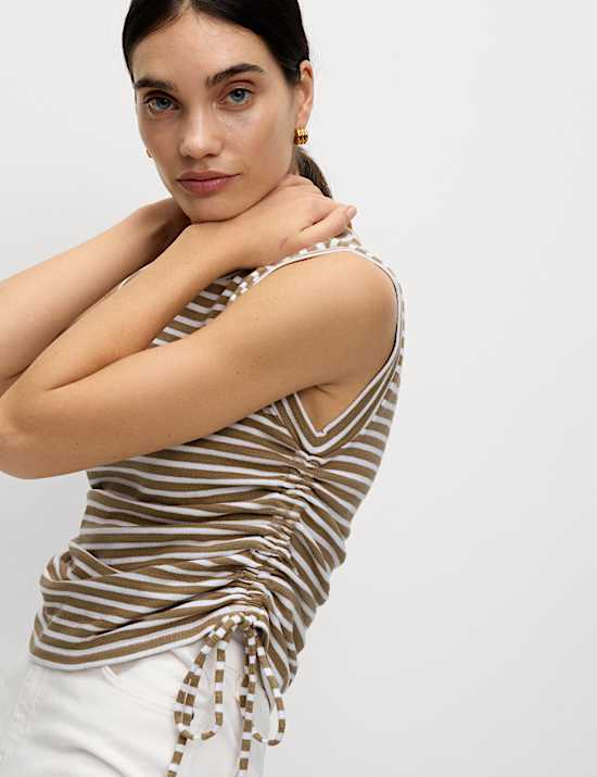 Pure Cotton Striped Drawstring Top