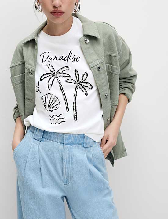 Versierd T-shirt van puur katoen