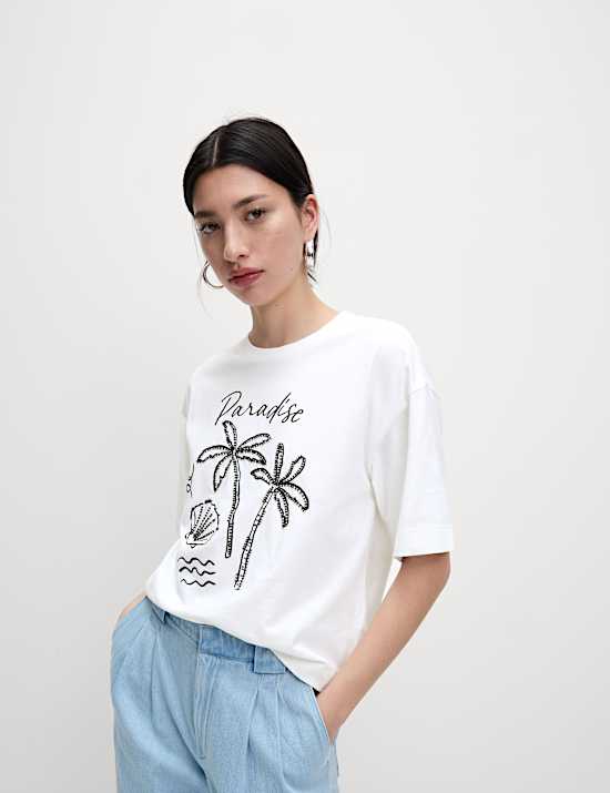 Versierd T-shirt van puur katoen