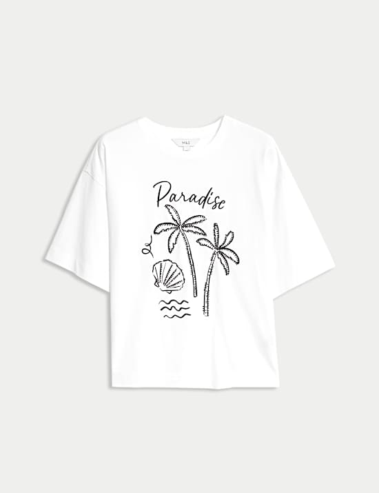 Versierd T-shirt van puur katoen