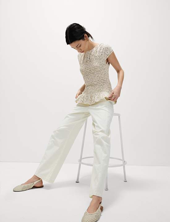 Pure Cotton Printed Shirred Top