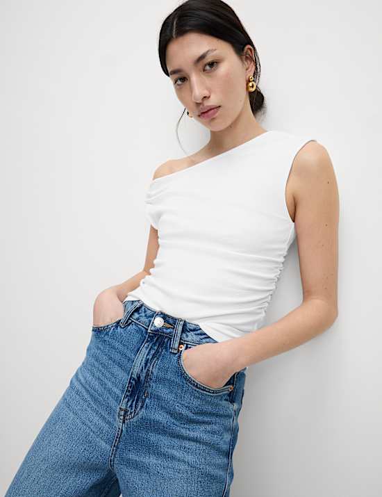 Cotton Rich Asymmetric Neck Vest