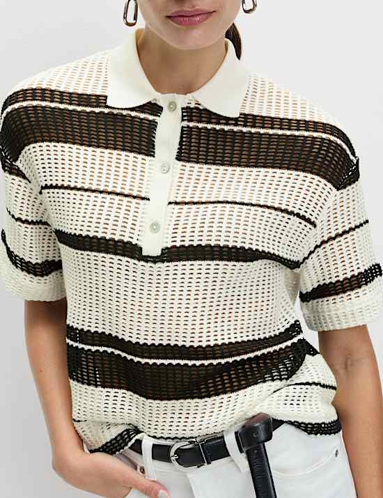 Cotton Rich Striped Textured Resort Top