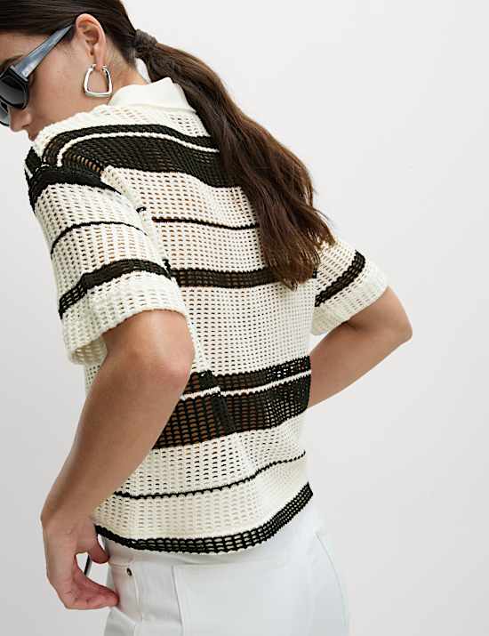 Cotton Rich Striped Textured Resort Top