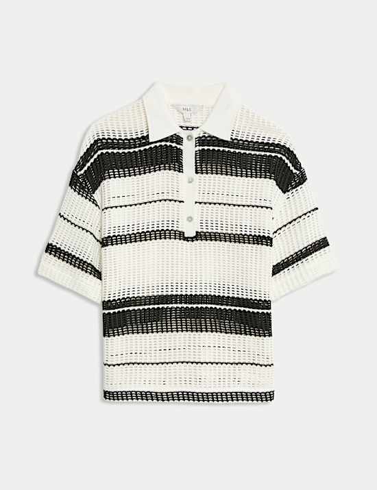 Cotton Rich Striped Textured Resort Top