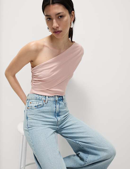 Cotton Rich Ribbed Off The Shoulder Top