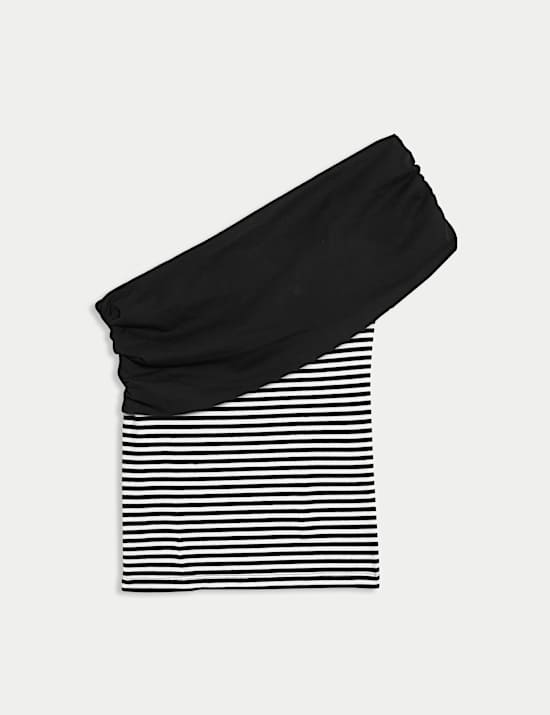 Cotton Rich Striped Ribbed One Shoulder Top
